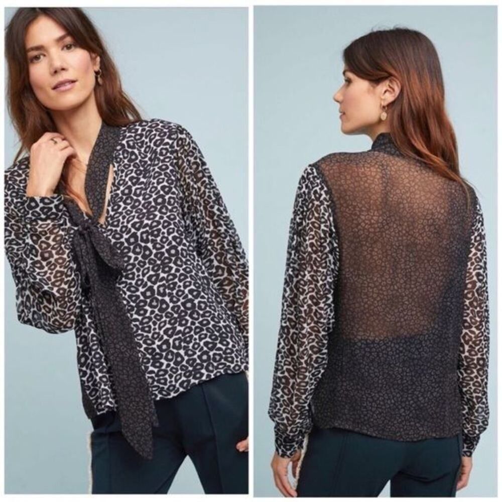 Anthropologie Conditions Apply Marion black sheer Leopard Top size small s